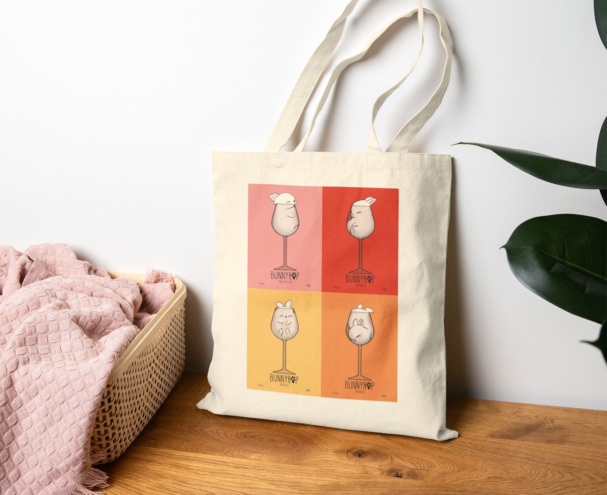Bunny Wine Tote Bag